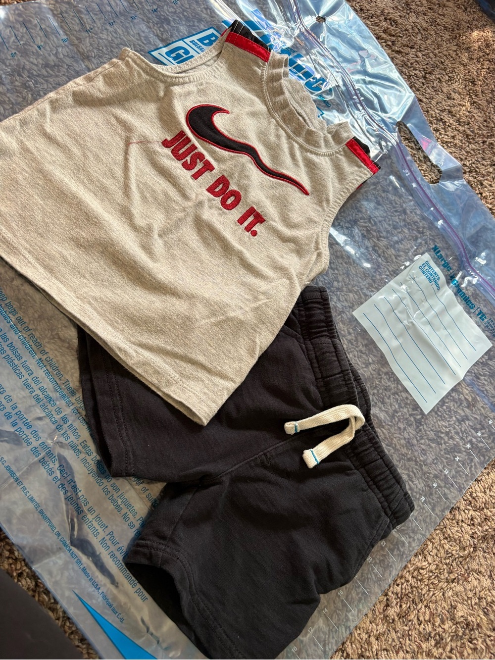 Nike Beige and Black 'Just Do It.' Tank with Black Shorts